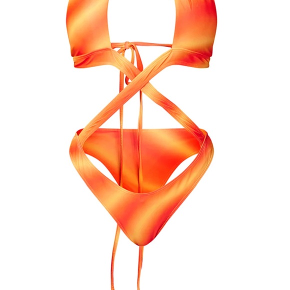 Orange Ombre Stripe Halter Cross Front Swimsuit - Picture 3 of 5